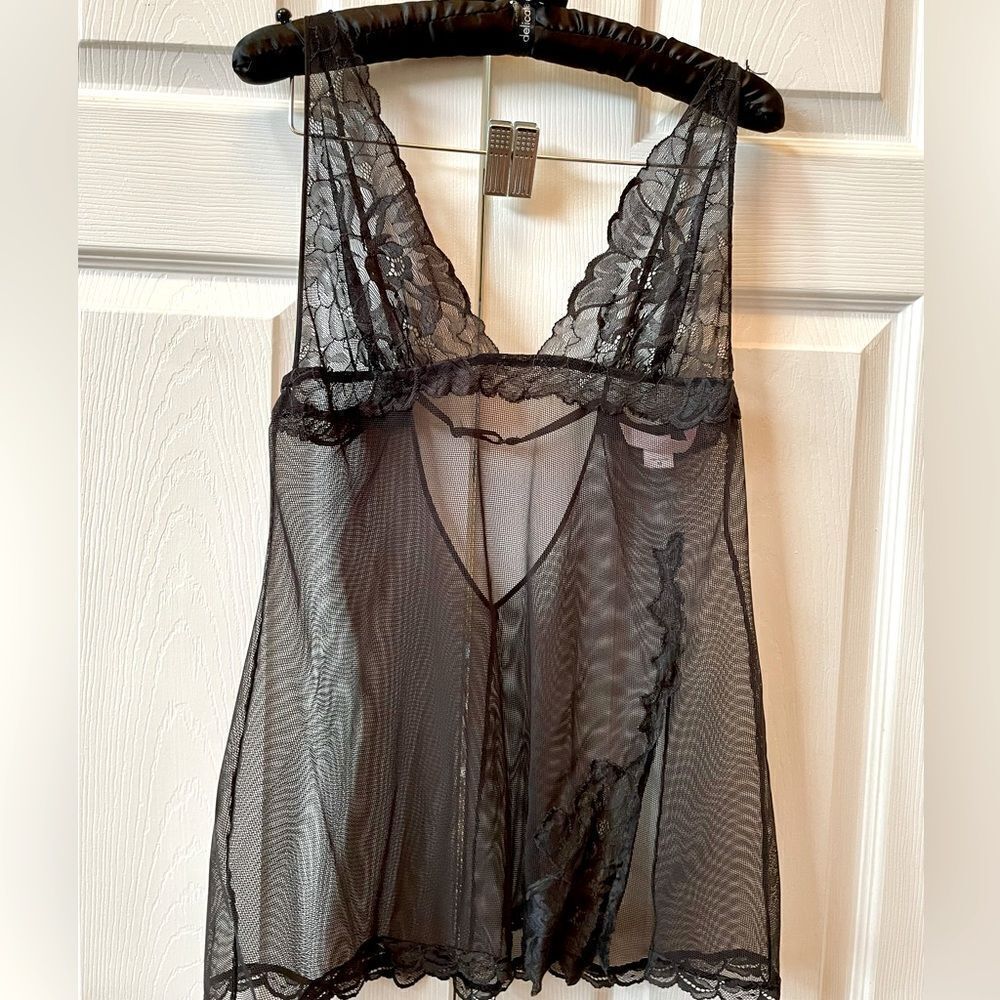 VINTAGE BLACK STRETCH TULLE CHEMISE BY VICTORIA’S SECRET SIZE MEDIUM EVC